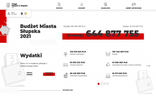 grafika prezentująca wydatki Miasta Słupska w 2021 roku, koloryustyka czarno-biało-czerwona